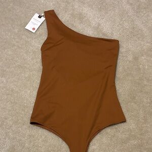 One-Shoulder Brown Bodysuit